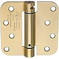 Dynasty Hardware 4 inch Spring Loaded Door Hinge Self Closing with 5/8" Radius Corners, Satin Brass - Pack of 2 Hinges