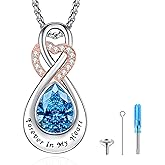 LOOVE Infinity Urn Necklace for Ashes Sterling Silver Heart Moonstone Turquoise Birthstone Keepsake Memorial Cremation Jewelry for Women