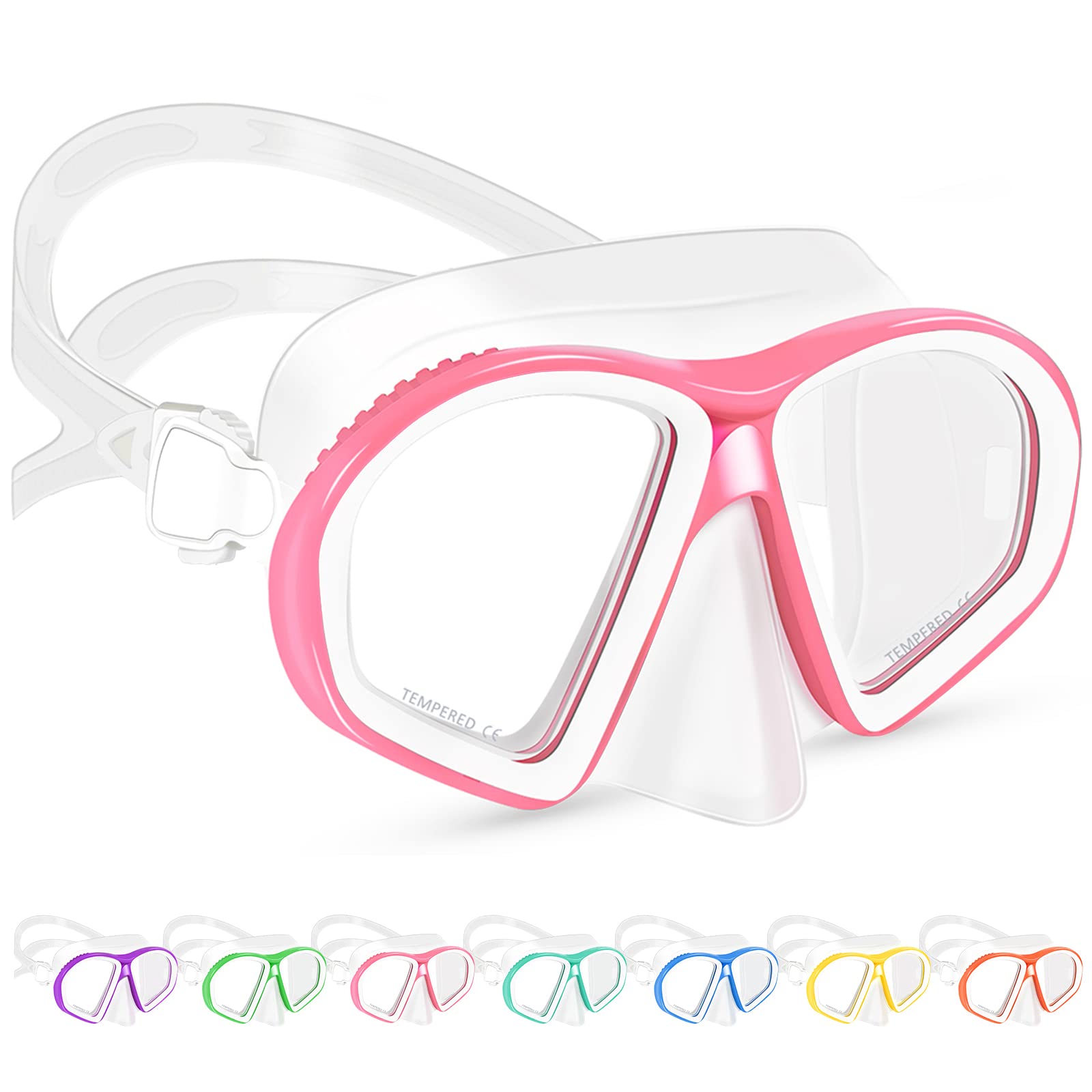 Supertrip Kids Swimming Goggles, Tempered Glass Goggles with Nose Cover, Swim Goggles Diving Mask Snorkel Mask for Kids 6-14