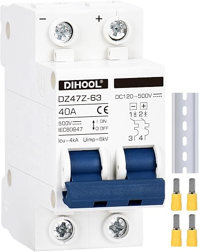 DIHOOL DZ47Z-63 40A DC Isolator Switch PV Disconnect Solar Breaker 36-500V