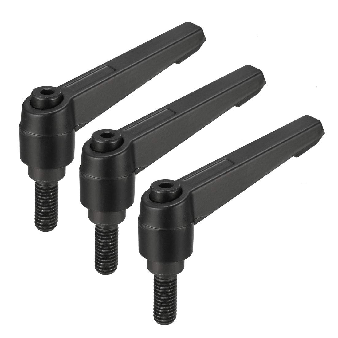 sourcing map M8 x 20mm Handle Adjustable Clamping Lever Thread Push Button Ratchet Male Threaded Stud Knobs Locking Rotating Screw Handles Quick Release Bolt Black 3pcs