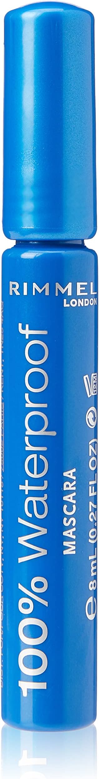 Rimmel 100% Waterproof Mascara Black 8ml Long-Lasting London Look