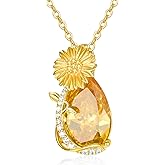 Zhi Kexin Sunflower Daisy Citrine Necklace for Women 925 Sterling Silver Gold Plated Citrine Flower Jewelry Christmas Anniversary Birthday Gifts for Mom Wife Grandma