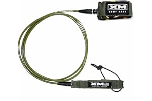XM SURF MORE COMP Premium Surfboard Leash, Choose 5/6/7/8/9/10ft Length, Cord Thickness (.220 in.), Colors, Key Pocket, Unbreakable Swivels, Detachable Railsaver, Made in USA [3 Yr Warranty]