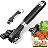 RICKUNCL Can Opener Smooth Edge &amp; Bottle Opener, Manual Side Safe Cut Can Opener Smooth Edge with Durable Sharp Blade, Effort-Saving Knob &amp; Comfortable Non-slip Handle, (2-Pack, Black)