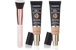 HILARECO PHOERA CC Cream Foundation With SPF,PHOERA Full Coverage Foundation Color Correcting Cream,Anti Aging Hydrating Serum & SPF 25+ Sunscreen Natural Finish1.08 floz (2PCS 120 Nude)