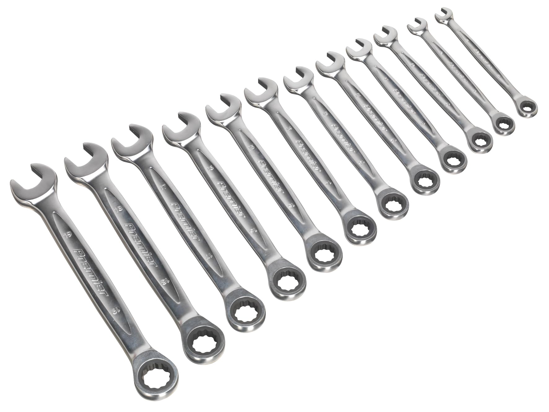 Sealey AK63922 12pc Ratchet Combination Spanner Set - Metric, Silver