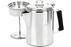 Cididu Camping Coffee Pot Stainless Steel, Coffee Pot Outdoors, Durable Stove Top Brew Coffee Maker on Fire, Ideal for Group Camping, Hiking, Backpacking, RV and Travel, 9 Cups