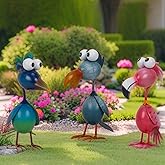 Kircust Outdoor Metal Bird Yard, Garden Decor for Outside Flamingo/Peacock/Pelican Decorations Art Statues, Lawn Ornaments for Courtyard, Patio, Backyard, Porch, Set of 3