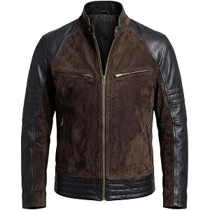 The Leatheromatic Men's Mortal Johny Brown Faux Suede with Black Leather Fighter Combat Leather Jacket
