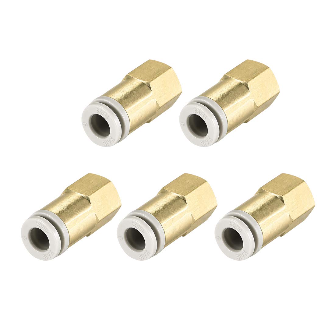 sourcing map Push to Connect Tube Fittings 6mm Tube OD x 1/8 PT Female Straight Pneumatic Connector Pipe Fitting Golden Tone 5Pcs