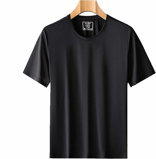 Trendy Fashion New Men's Round Neck Ice Silk Solid Color QuickDrying