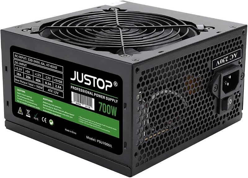 JUSTOP 700W ATX Power Supply PSU 120mm Fan 8-Pin 12V 6+2 Pin PCI-E 6x SATA