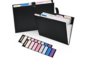 XRUNMIX 5 Tabs-Expanding File-Folder, 5 Pockets Accordion-File-Organizer, A4/US Letter Size Paper Documents Receipt Organizer Accordian Filing Folder for Classroom, Home, Office and Travel (Black-2 Pack)