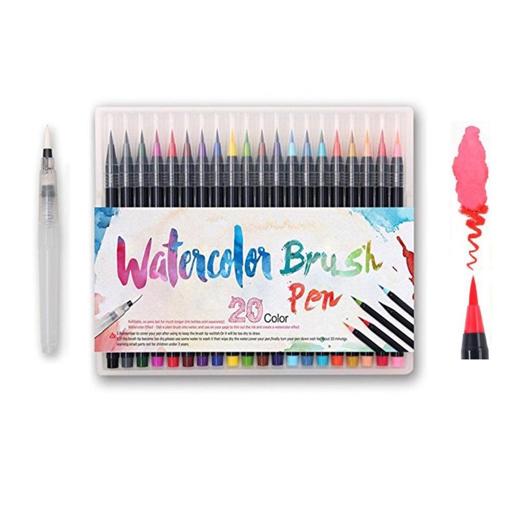 Photo 1 of Alycoco Watercolor Brush Pens Set - Premium Soft Flexible Dual Tips Coloring Brush Pen & Fineliner Color Marker Pens for Children Adult Coloring Sketching Books, Manga, Comic, Calligraphy (20 colors)