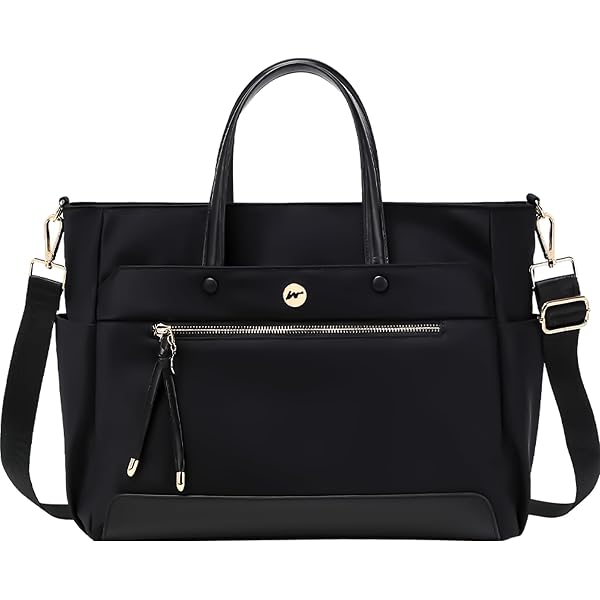 Amythe Large Teacher Tote Bag For Women - 17.3" Laptop Compartment, 18 Pockets, Water-Resistant, Black