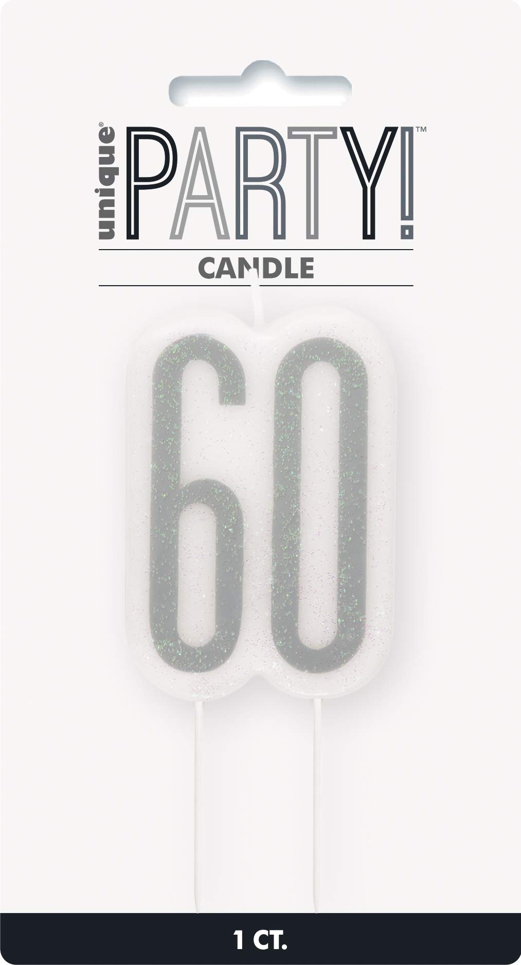 60th Birthday Anniversary Glittery Pick Candle | Black | 1 Pc.