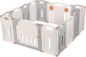LIVINGbasics Foldable Baby Playpen, 14-Panel Kids Activity Center Playard with Locking Gate, Adjustable Shape, Portable Desig