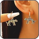 Gold Leopard Dangle Earrings for Women, Vintage Animal Hoop Earring Wild Leopard Natural Statement Drop Trendy Safari Style Jewelry Gift