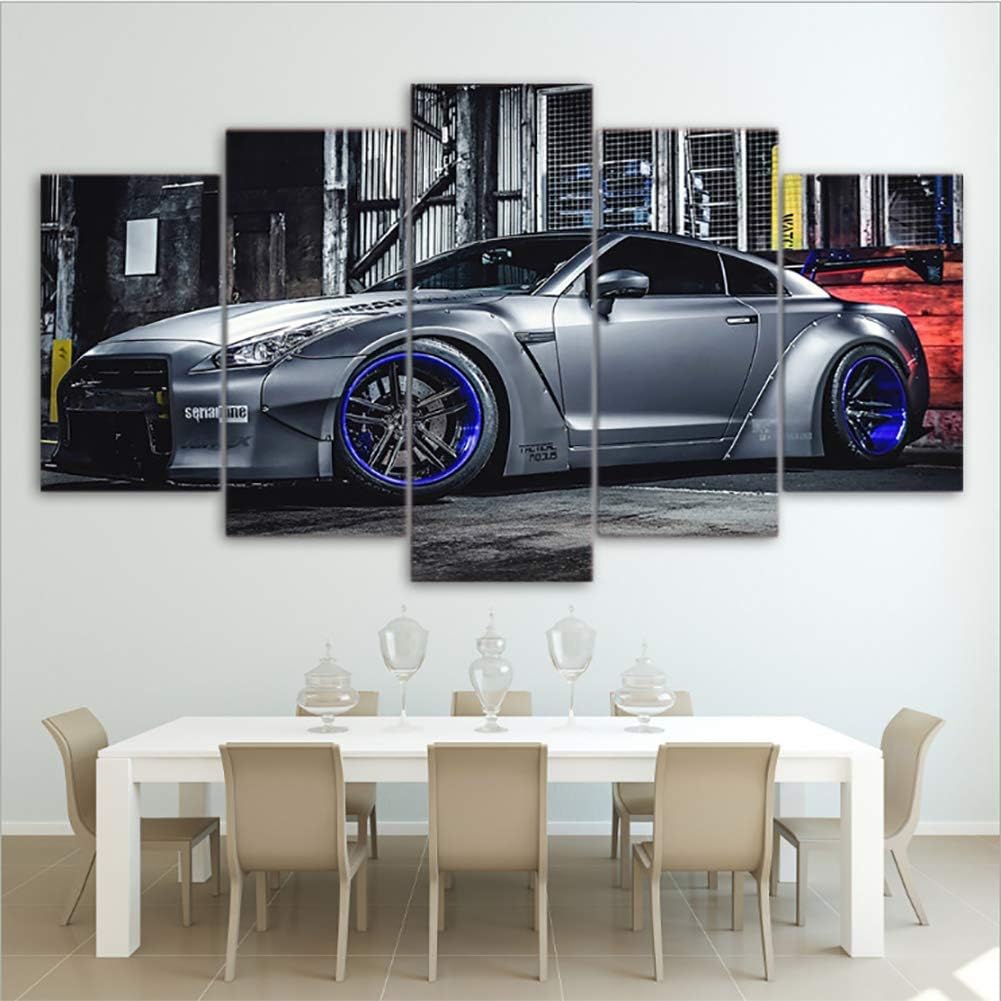 QJXX Prints On Canvas Wall Art Picture 5 Panels Cool Sports Car Giclee Paintings For Living Room Home Decor (Frameless)