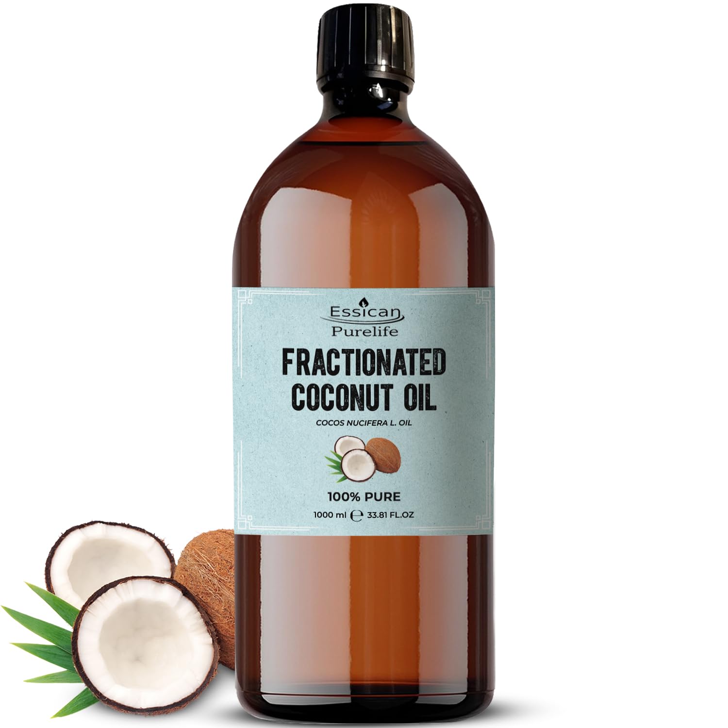 Essican Purelife, Pure Coconut Oil Liquid, 1000ml MCT Fractionated Coconut Oil for Skin, Hair & Lip, Carrier Oils for Essential Oils Mixing & Massage, Supports Healthy Hair Growth & Hydrated Skin
