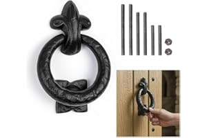 SAKEGA Mystic Colonial Ring Door Knocker – Handmade Antique Cast Iron Front Door Knocker – Heavy Duty Vintage Exterior Door Hardware & Rustic Traditional Home Décor