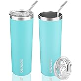 BJPKPK 2 Pack 20oz Skinny Tumblers with Lid Insulated Travel Coffee Cup Stainless Steel Thermal Mug,Turquoise,Turquoise