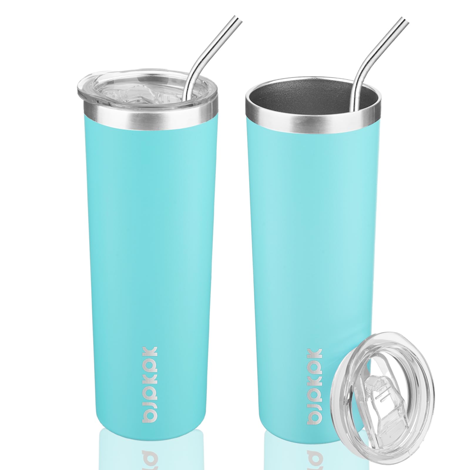Photo 1 of BJPKPK 2 Pack 20oz Skinny Tumblers with Lid Insulated Travel Coffee Cup Stainless Steel Thermal Mug,Turquoise,Turquoise