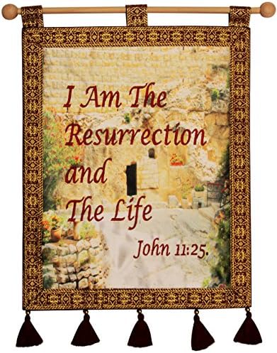 I AM THE RESURRECTION AND THE LIFE (John 11:25) Garden Tomb Jerusalem Wall Hanging - Burgundy