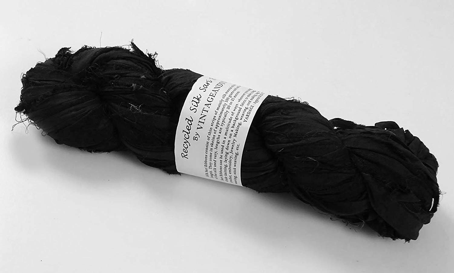 Photo 1 of 100g Recycled Sari Silk Ribbon Yarn, Jewelry Making Trim - Black