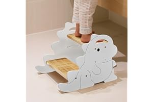 COSYLAND Wooden Two-Step Stool for Toddlers, 300 lbs Capacity, Non-Slip Pads, for Bathroom, Kitchen, or Toilet Use, Dual Heig