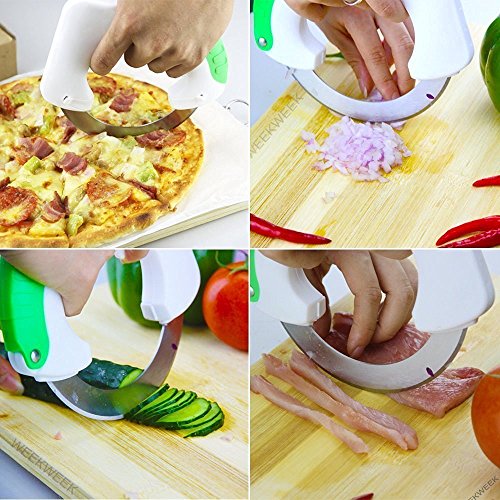 DOUBLE PACK - 2 Circular Rolling Knife Multi-Purpose Cutting Tool Unique Ergonomic Design - FAST & EASY for cutting Meat, Salad, Pizza & Vegetables- Protect your wrist with this Rolling Knife Home & Kitchen, Kitchen & Dining, Cutlery & Knife Accessories