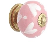 Rasiya Art Drawer Knobs - Handmade Ceramic Dresser Pull Handle Kitchen Cabinets Countryside Farmhouse Boho Decor Furniture Hardware - Pink Heart - Pack of 4