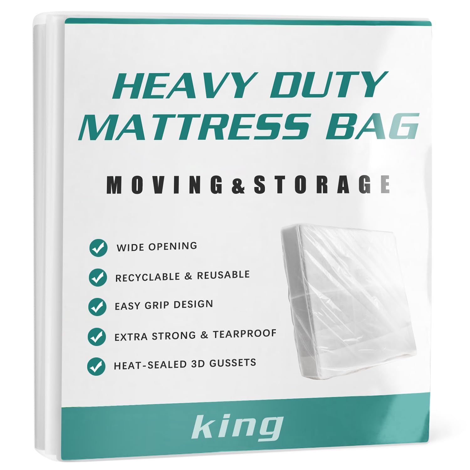 Double Mattress Bag for Moving and Storage, Waterproof Mattress Protector, Heavy Duty, Reusable, Tearproof (King)