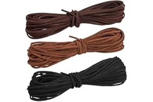 Focenat Leather Cord String, 3 Rolls 3 mm * 10 m Flat Suede Leather Cord Leather Braiding String for Jewellery Bracelet Neckl