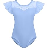 Zaclotre Girls Ruffle Sleeve Ballet Leotards Toddler Mesh Dance Leotard Sparkly Gymnastics Outfits
