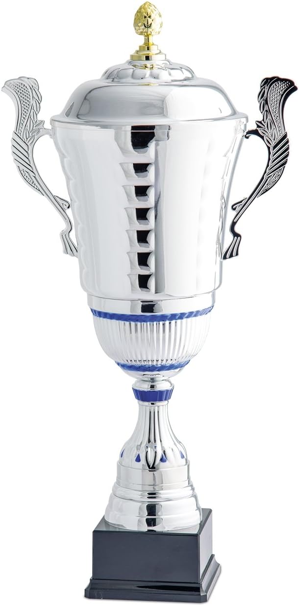 Trophy for Sports premiazioni Cup with Lid Color Silver and Gold Inserts Blue with Base – H CM 61 D 20 cm – Finished – Made in Italy Idea – regalo52