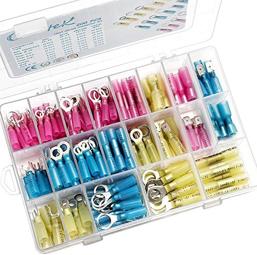 Camtek 200 PCS Heat Shrink Wire Connectors, Electrical Terminals Kit Waterproof Butt Connectors Electrical Insulated Crimp Marine Automotive Terminals Wire Connectors Kits