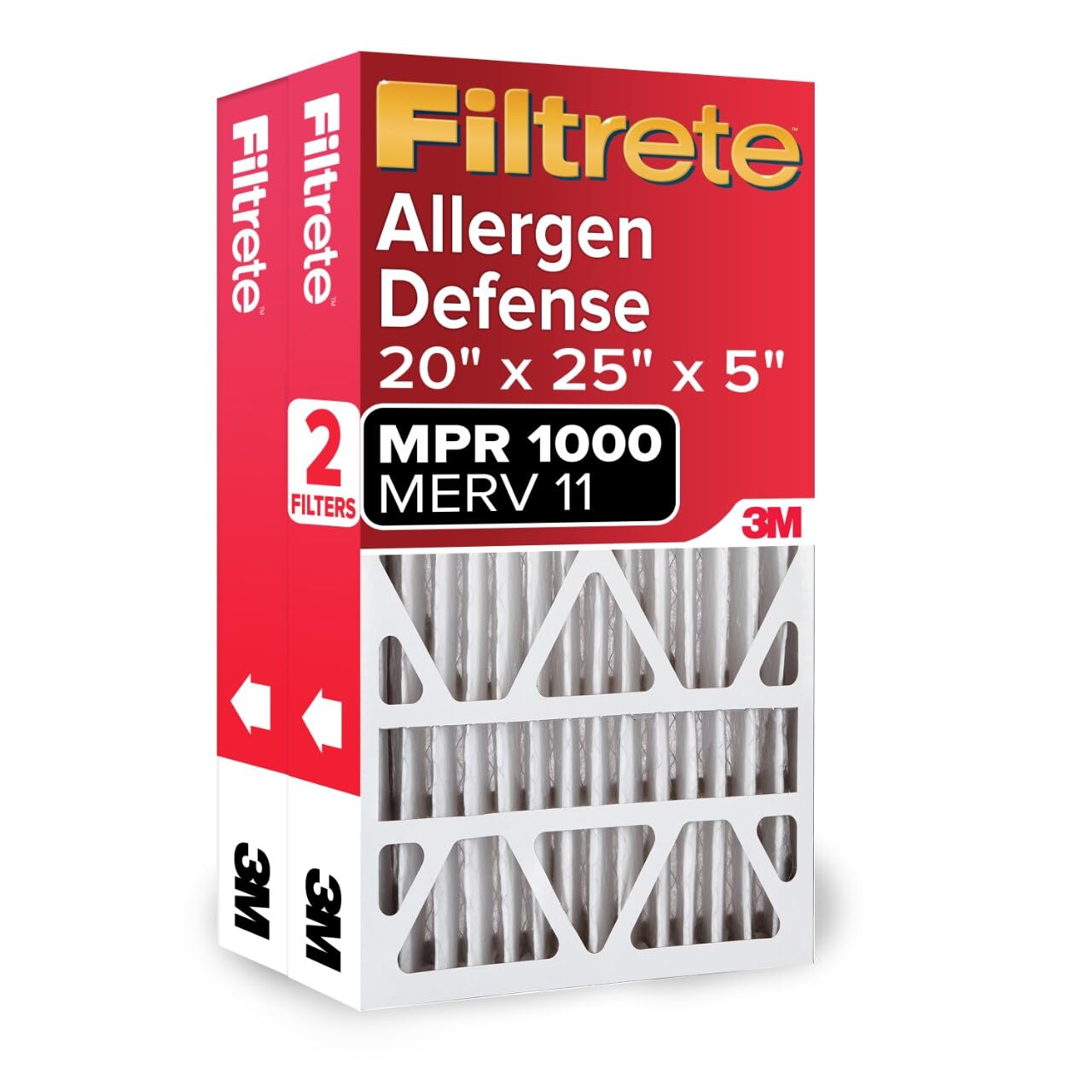 Filtrete 20x25x5 Air Filter MERV 11, MPR 1000 Micro Allergen Defense 2-Pack, Fits Lennox, AC Furnace HVAC Filters for Home, Pleated Electrostatic (Actual Size 19.63 x 24.75 x 4.31 in)