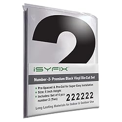 iSYFIX Black Vinyl Number 2 (Two) Stickers - 6 Pack