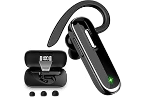 Jinreoo Bluetooth Earpiece for Cell Phones, V5.1 Wireless Headset Handfree with Battery Charging Case Built-in Microphone for iPhone Android Driver/Business/Office