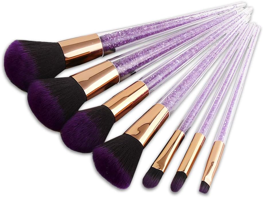 BBL 7Pcs Makeup Brush Set professional Foundation Blending Highlighting Powder Liquid Cream Tapered Concealer Contour Eye Shadow Blush kabuki Makeup Brushes Purple Crystal (Without Case)