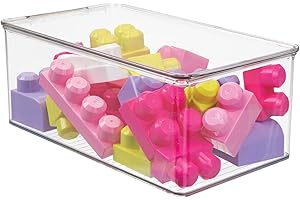 mDesign Plastic Stackable Toy Storage Bin Container Box with Hinge Lid for Organizing Living Room, Play Room, Bedroom, Nursery, Hold Blocks, Puzzles, Books, Lumiere Collection, Clear