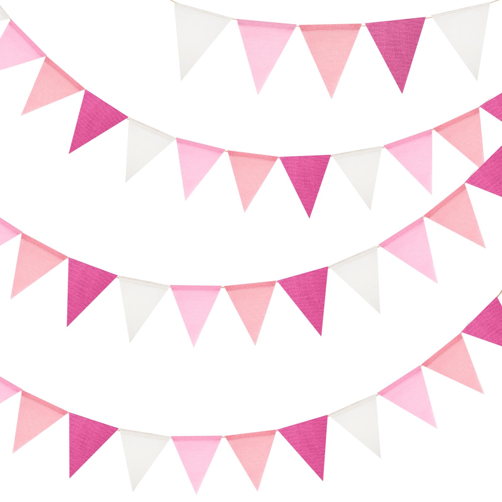 G2PLUS 12M Pink White Burlap Bunting, 36PCS Pink Hessian Bunting, Reusable Outdoor Waterproof Bunting, Pink Burlap Banner for Baby Shower, Birthday, Wedding, Garden Decor