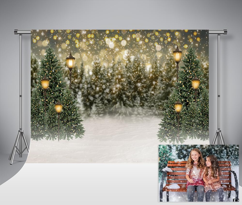 Kate Backdrops Christmas Photography Background 3x2m/10x6.5ft Christmas Snow Scene Backsdrops Christmas Tree Flash Light Large Christmas Backdrop Enchanted Forest Backdrop
