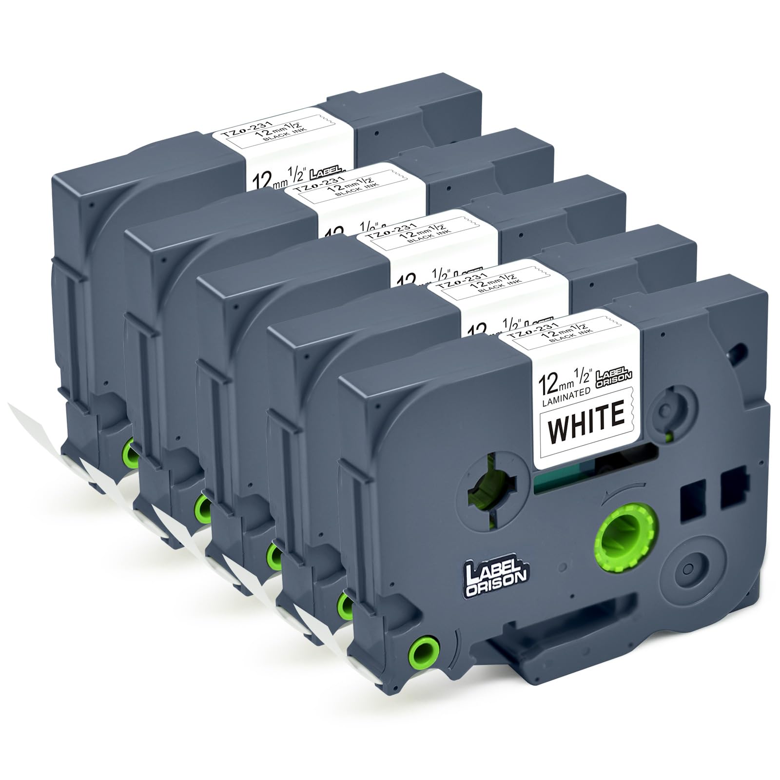 5PK TZe-231 TZe231 12mm 0.47 Black on White Compatible for Brother Laminated Label Tape for PT-H101C PT-1080 PT-2030 GL-H100 PT-1000 GL-H105 GL-200 Label Makers, 12mm x 8m