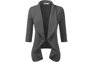 DOUBLJU Lightweight Thin 3/4 Sleeve Open Front Blazer Business Casual Deconstructed Jackets for Womens Clothes with Plus Size