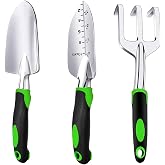Garden Tool Set, 3 Piece Gardening Tools Includes Garden Trowel, Transplant Trowel and Hand Rake with Non-Slip Ergonomic Handle, Heavy Duty Gardening Kit for Gardening Planting, Gardening Gifts, Green