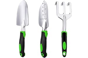 YEATOUNG Garden Tool Set, 3 Piece Gardening Tools Includes Garden Trowel, Transplant Trowel and Hand Rake with Non-Slip Ergonomic Handle, Heavy Duty Gardening Kit for Gardening Planting, Gardening Gifts
