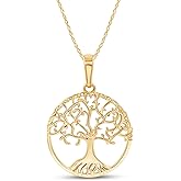 Wishrocks Tree of Life Charm Pendant Necklace for Women In 14K White,Rose Or Yellow Gold Plated Sterling Silver Jewelry Along With 18" Rope Chain Gift For Her, Wife